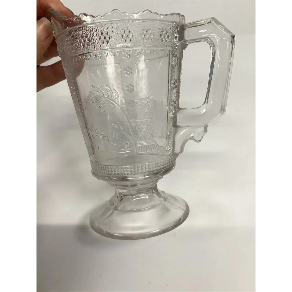 2 Antique Victorian 1880s Adams & Co. EAPG “Egyptian” Pattern Glass Pitcher – 6”
